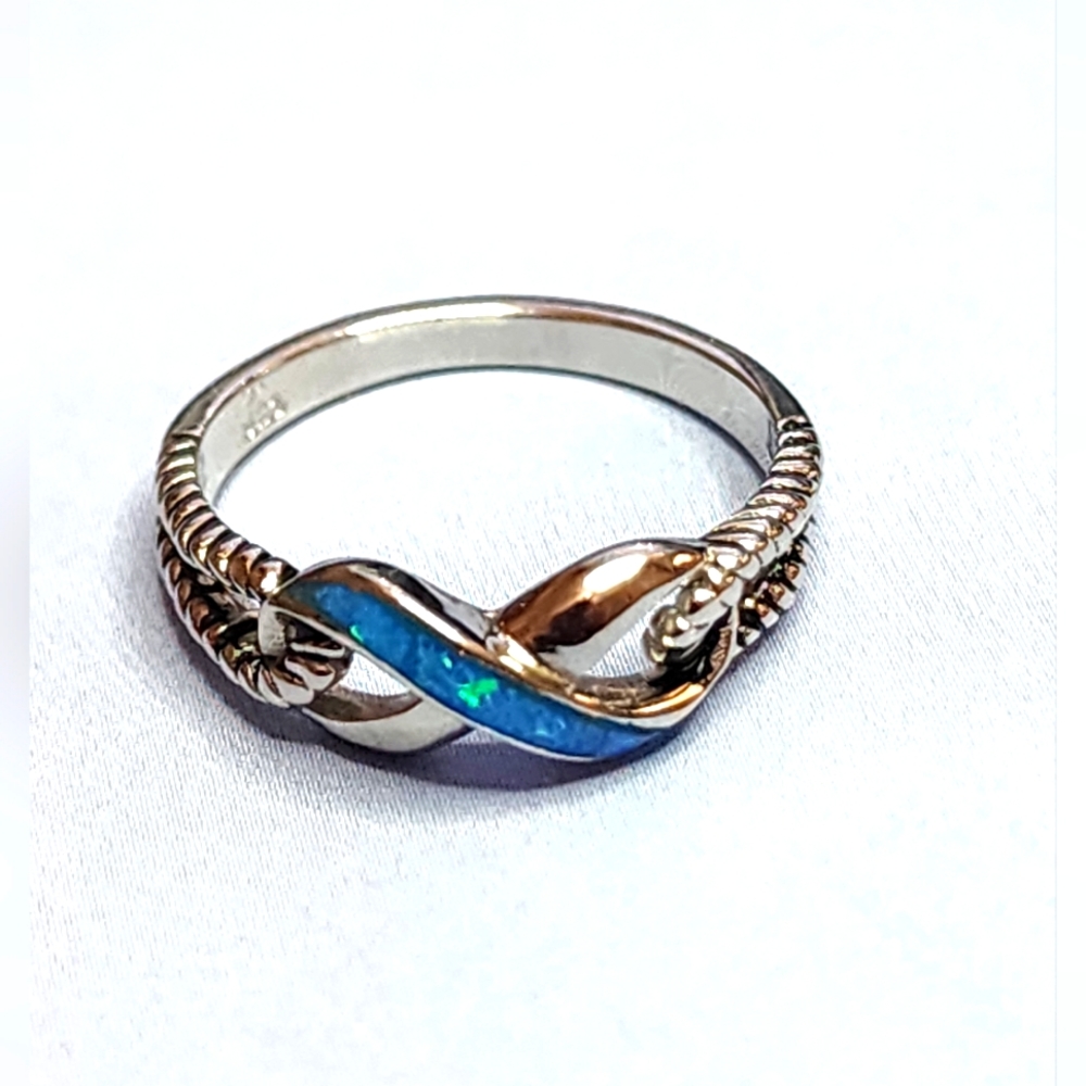 Opal Inlay and Sterling Infinity Ring
